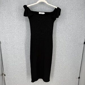 Oh My Love Womens VTG Midi Knit Off Bow Shoulder Dress Size S Black Fitted